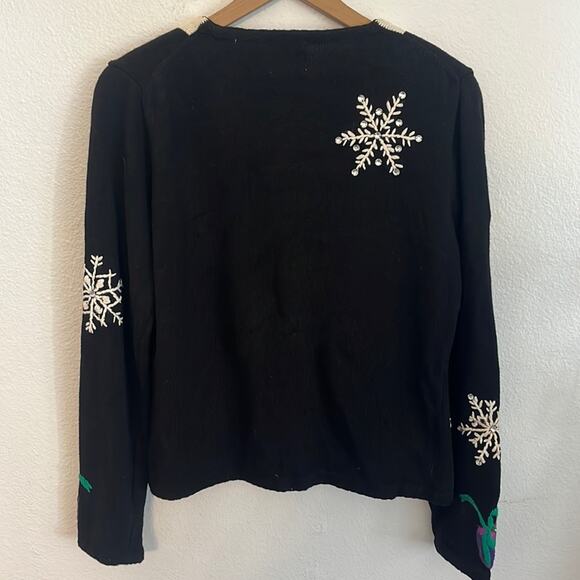 Vtg Knit Christmas Sweater Small Embroidered Novelty Cardigan Snowflakes Gifts - Picture 3 of 8